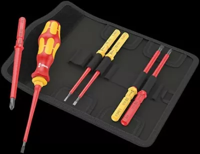 Set veglash Wera 7 copë, me mbajtës bitash VDE, me pouch tekstili, e zezë