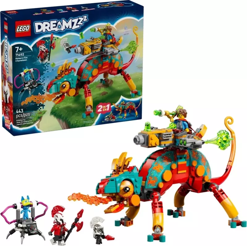 Set LEGO DREAMZZZ Mateo's Fire Chameleon 71492, 443 pjesë, me 2 minifigura, shumëngjyrësh