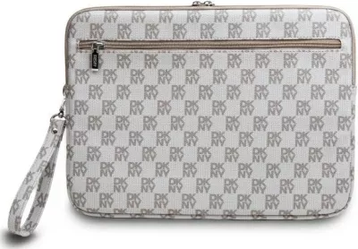 Mbështjellës laptopi DKNY, 16", lëkurë eko, bezhë, me rrip dore