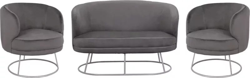 Set dhome ndenje 2 ulëse & 2 karrige Arien kadife gri me bazë argjendi FH11051.01