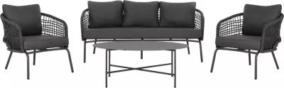 Set lounge për jashtë, 5 ulëse, ELOWEN, alumin, litar, jastëkë, gri, FH6508.01