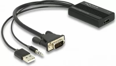 Adapter DeLOCK HDMI në VGA me audio 3.5mm + USB, 25cm, 1080p, i zi