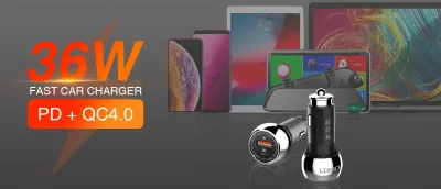 Karikues veture LDNIO C1 36W 2 porta (USB-A + USB-C) PD/QC3.0, zi/argjendtë