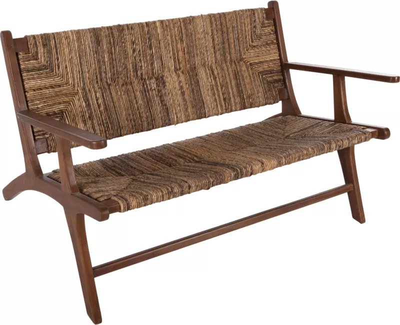 Divan për jashtë 2-vendësh, dru teak, litar banane, 120x76x68,5 cm