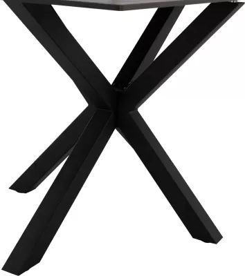 Tavolinë për ngrënie, gur i sinteruar, këmbë metali të zeza, 160x90x75 cm