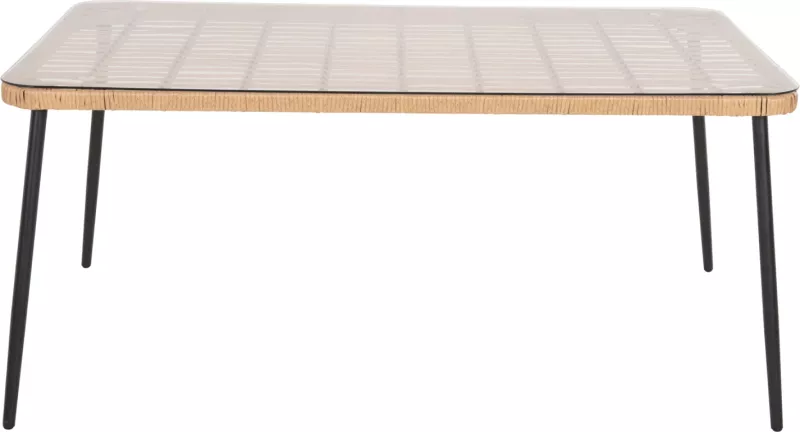 Tavolinë drejtkëndore për ngrënie, ALLEGRA, FH5538.11, metal i zi, ratan natyral, 159,5x89,5x72H cm