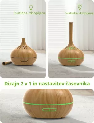 Difuzor vajrash esencial ANJOU ADA023-L 400ml me drita LED dhe timer, dru i çelët