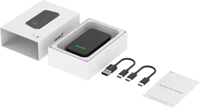 Adapter wireless CarPlay/Android Auto Carlinkit 2AIR-T, Bluetooth 5.2, Wi‑Fi 2.4/5 GHz, USB‑C, set me 2 kabllo USB dhe manual, e zezë