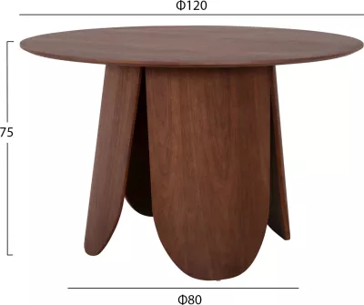 Tavolinë e rrumbullakët për ngrënie, DENTY, MDF me furnir lisi, ngjyrë arre, Φ120x75H cm