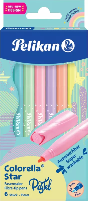 Set lapsa me majë fibrash Pelikan Colorella Star Pastel, 6 ngjyra, fine, multikolor