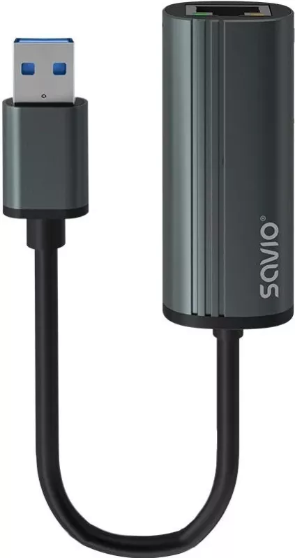 Adapter USB-A 3.1 Savio AK-55, RJ-45 Gigabit Ethernet, gri