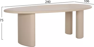Tavolinë ovale për ngrënie jashtë, fibër çimentoje, bezhë, VOLPE FH6599.02, 240x100x75cm