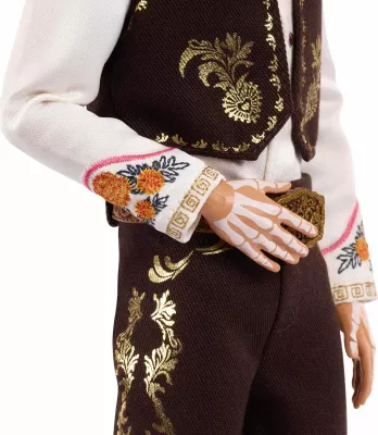 Kukull koleksionuese Ken Mattel Signature Dia De Muertos 2025 JBJ06 me aksesorë, certifikatë autenticiteti dhe stand