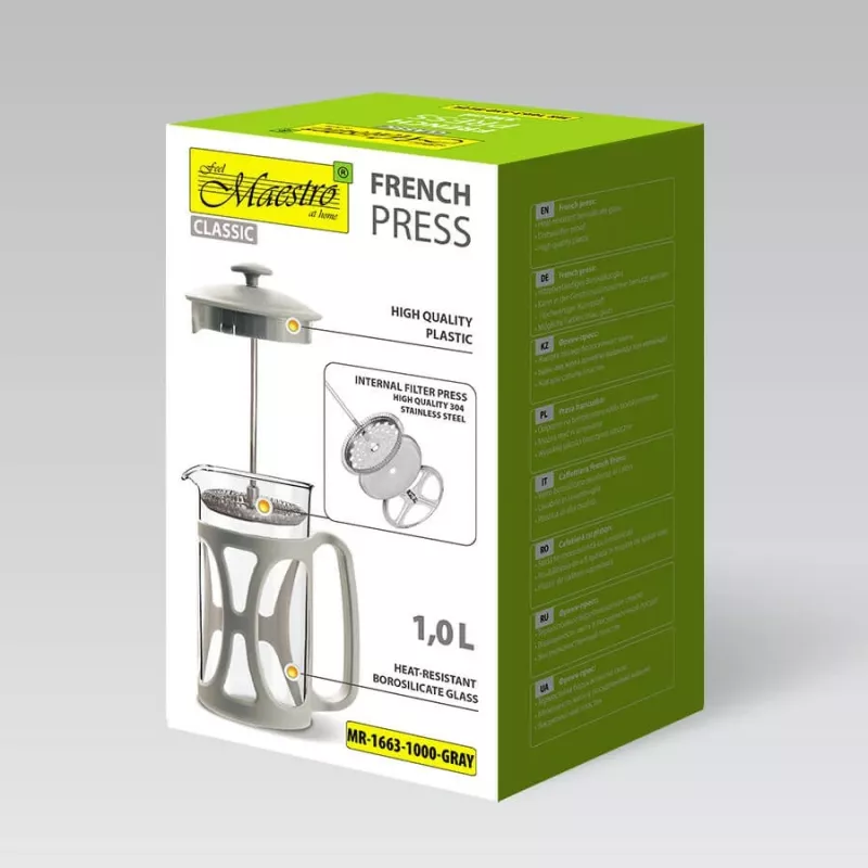 French press Maestro MR-1663, 1000 ml, Gri