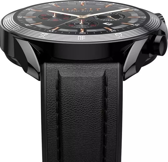 Smartwatch Havit M9030 Pro, 1.43", AMOLED, rrumbullakët, rrip lëkure, e zezë