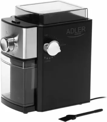 Mulli kafeje Adler AD4448, 250 g, burr metalik, 150 W/300 W max, e zezë/argjendtë