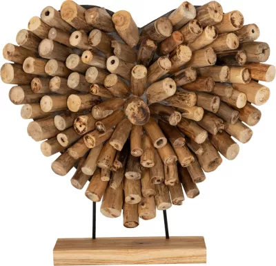Dekor tavoline SHINZO, formë zemre, dru dege TEAK, ngjyrë natyrale, 53x5x51H cm