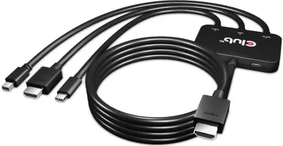 Adapter Club 3D USB-C + HDMI + Mini DisplayPort 1.2 në HDMI 4K60Hz, i zi
