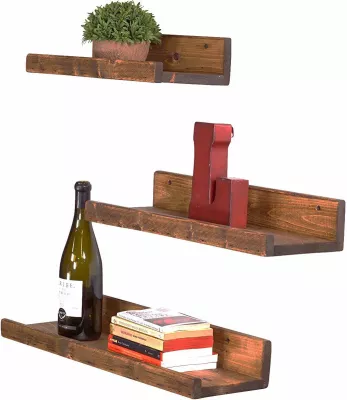 Raft muri Hanah Home, Aa104, komplet 3 copë, dru bredhi, ngjyrë arre