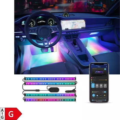 Shirit drita LED për brendi veture Govee H7090, RGBIC, Bluetooth, 12V, 4x 30 cm (set 4 copë)