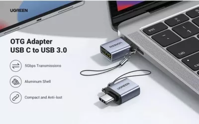Adapter USB-C në USB-A 3.0 OTG me kabllo, UGREEN 50283, 5 Gbps, gri, 1 copë (në kuti)