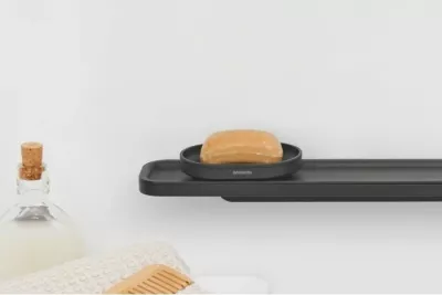 mbajtëse sapuni BRABANTIA MINDSET 303326, me kullim uji, bazë antirrëshqitëse, veshje minerale, gri