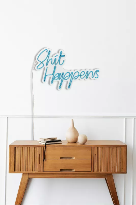 Dekor dritash LED plastike, 'Shit Happens', ngjyrë kaltër, Wallity