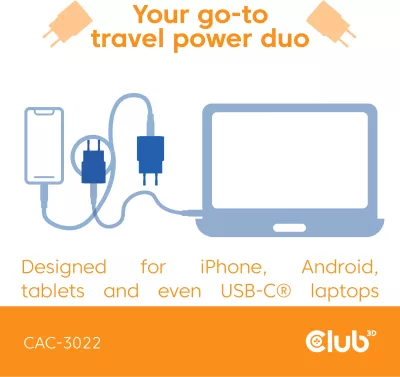 Karikues USB-C Club3D CAC-3022 30W 2 copë blu