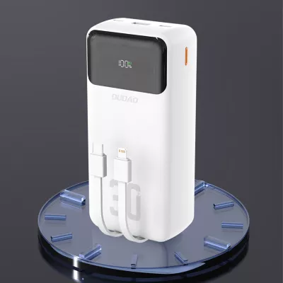 Powerbank Dudao K15MAX, 30000mAh, 22.5W, me kabllo të integruara, Bardhë