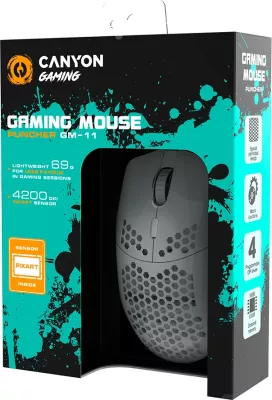 Maus gaming CANYON Puncher GM-11, 4200 DPI, 7 butona programueshëm, RGB, me kabllo USB 1.65 m, 128.5x67x37.5 mm, i bardhë