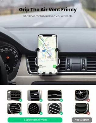 Mbajtës telefoni për veturë UGREEN 80539, air vent, gravitet auto-mbërthim, rrotullim 360°, 4.7-7.2", i zi/gri, në kuti