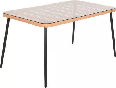 Tavolinë drejtkëndore për ngrënie, ALLEGRA, FH5537.11, metal i zi, ratan natyral, 139,5x79,5x73H cm