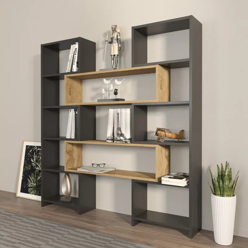 Raft librash Hanah Home, Poyraz, ngjyrë e zezë dhe lis