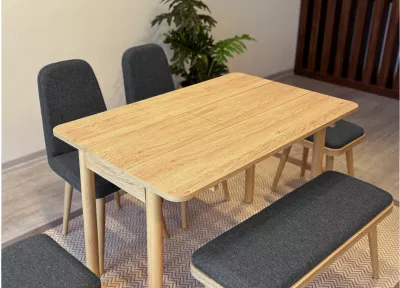 Tavolinë me karrige, set 6 pjesësh, ngjyrë lis dhe antracit, Vina Mini 03 1053