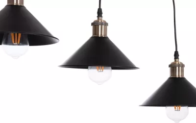 Llambë tavani varëse me 3 drita, metal i zi, detaje bronzi, FH7533.11, 21.5x128cm