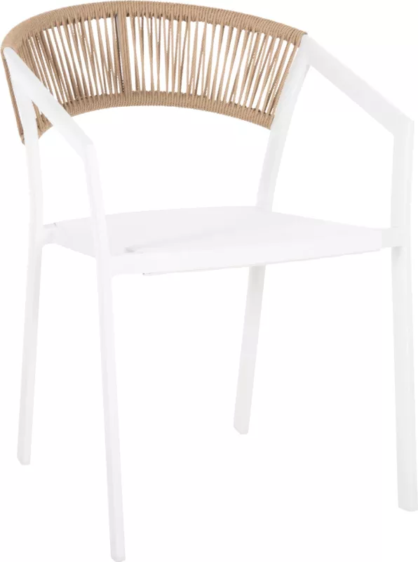 Karrige alumini FH5891.22, kornizë e bardhë dhe tekstil, mbështetëse ratan bezhë, 57x63x82H cm