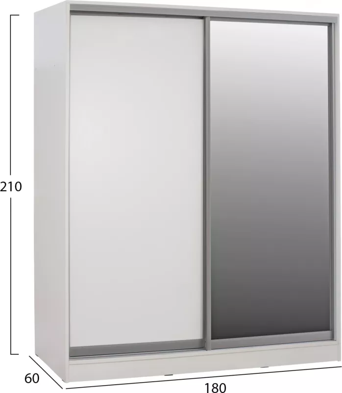 Dollap melamine i bardhë me pasqyrë, FH2437.03, 180x60x210 cm