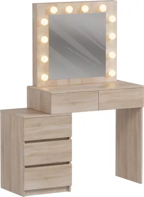 Tavolinë grimi me drita LED dhe sirtarë, BEYON FH2500.01, melaminë, ngjyrë sonama, 80x40x140H cm