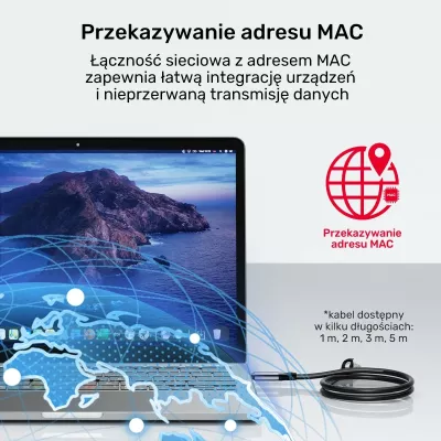 Kabllo Ethernet Unitek USB-C RJ-45 LAN, 3m, ngjyrë zezë-argjendtë