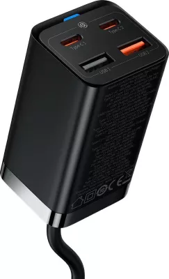 Karikues Baseus GaN3 Pro CCDK65E 65W 2x USB-C 2x USB-A me kabllo USB-C në USB-C 1m, i zi (CCGP040101)