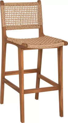 Karrige për bar me shpinë NESHA FH9788 dru TEAK, litar natyral-bezhë, 45x57x110H cm