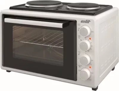 Mini furrë me dy plita, Elit OPTIDUO 35WH, 35 L, 1400 W, me shkop rrotullues dhe dritë, e bardhë