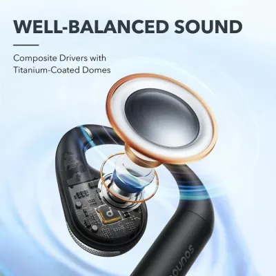 Kufje wireless Anker Soundcore AeroFit A3872G11, Bluetooth 5.3, IPX7, 11+42 orë, të zeza, set me kuti karikimi