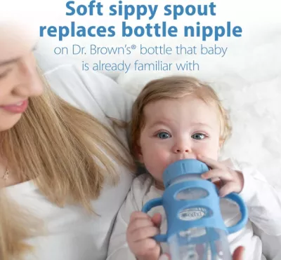 Shishe Dr. Brown’s Milestones, 270ml (9oz) – Grykë e Gjerë, Doreza Silikoni, 6m+, Blu