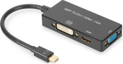 Kabllo konvertues Digitus mDP në DVI/HDMI/VGA, 0.2m, i zi