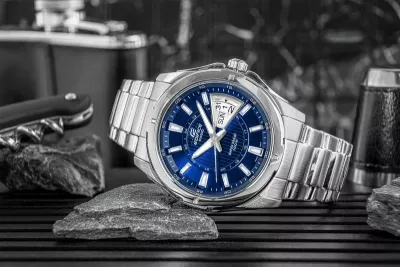 Orë dore për meshkuj CASIO, argjendtë me blu