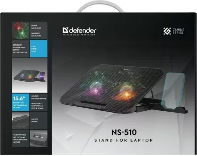 Ftohës laptopi, Defender, NS-510, 15.6", 2x ventilator 14 cm, 2x USB, RGB, i zi