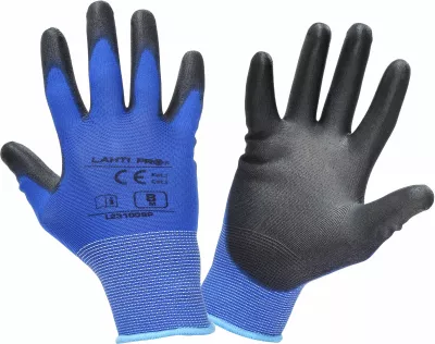 Doreza pune LAHTI PRO L231007K, nylon/PU, veshje poliuretani për kapje të mirë, manshetë elastike, blu-zi