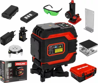 Nivel laser Proline 15191 360°, 2 rreze, 25 m, rreze jeshile, set me aksesorë