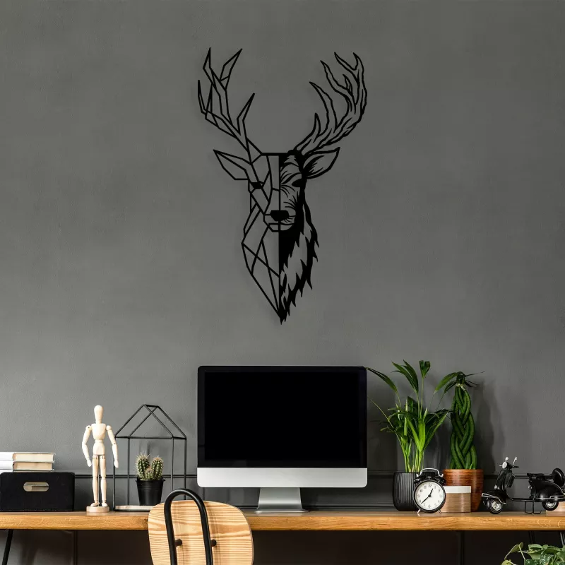 Aksesor dekorativ metalik për mur, Wallity, Red Deer 2, ngjyrë e zezë, 42x70cm